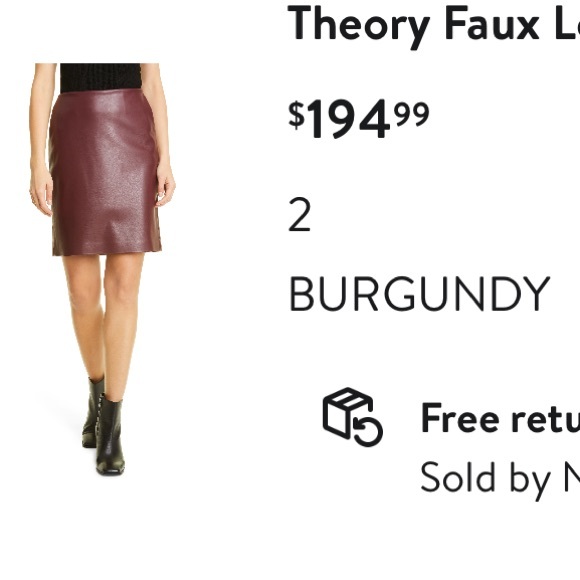 NWOT Theory Vegan Leather Stretch Pencil Skirt Burgundy size 2 - Picture 10 of 10